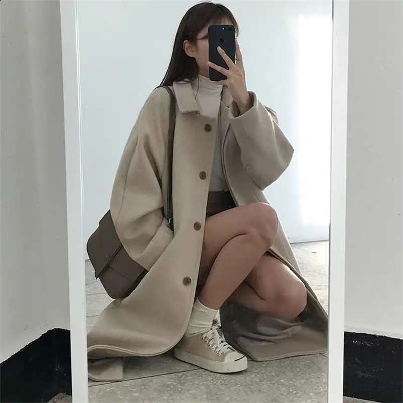 Black Long Coat Women Thick Winter Korean Short with Velvet Mid-length Woolen Coat Woman Parkas Wrap Coat Autumn 240822