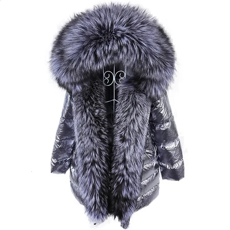 Maomaokong Winter Genuine Fox Raccoon Fur Collar Down Jacket Womens Hooded Warm Down Jacket Waterproof Jacket Park 240826bj