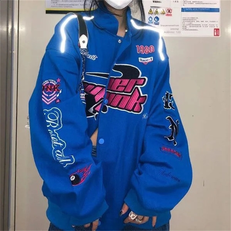 American Style Loose Fit Baseball Cap Embroidered Jacket Womens Spring Autumn Hong Kong Style Motorcycle Flying Clothes 240827