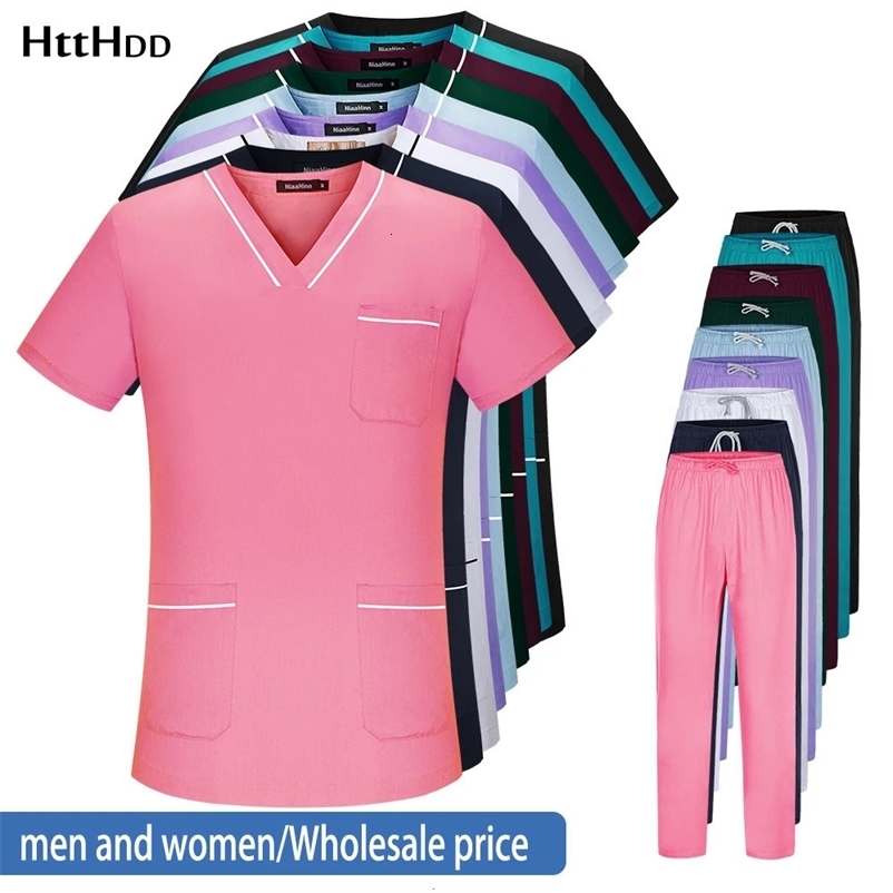 Solid Color Men and Women Uniforms Scrub Short-sleeved Suit Nursing Clothes Pet Shop Doctor Nurse Work Clothes 240715