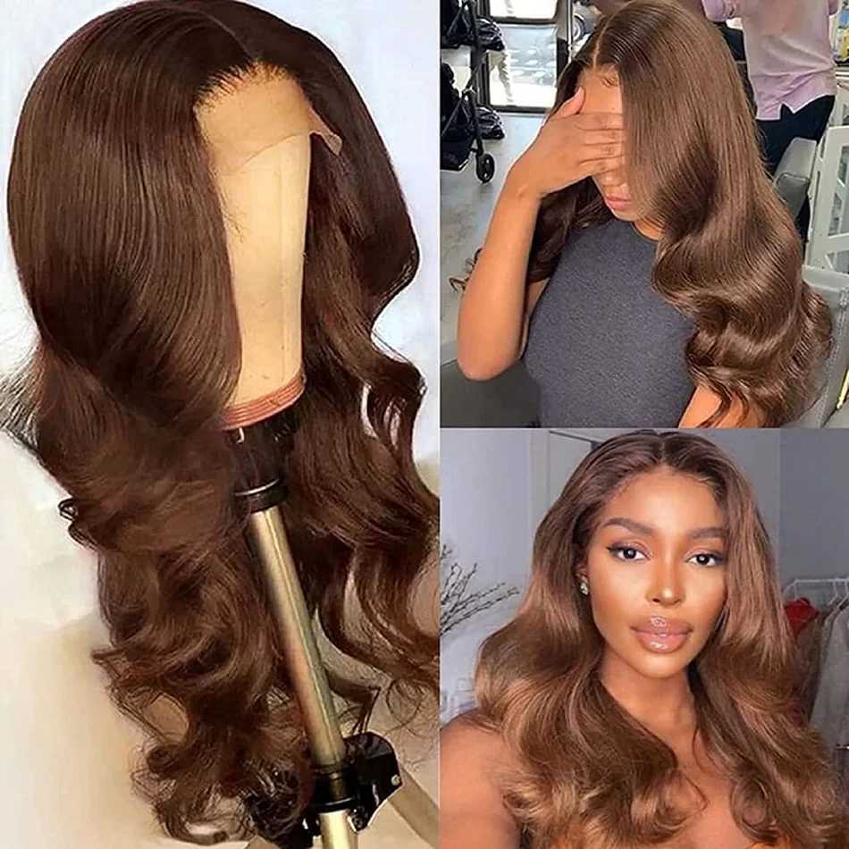 Chocolate Brown 13x4 Lace Front Wig Brazilian Pre Plucked 13x6 HD Lace Frontal Wigs Dark Brown Body Wave Human Hair Closure Wigs C250922