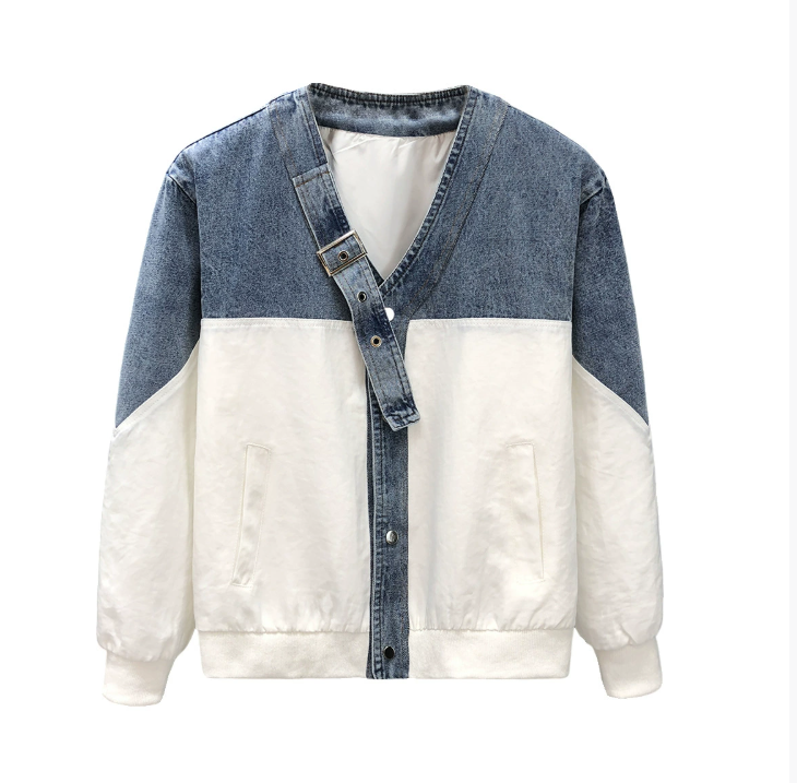 Autumn Denim Patchwork Jacket For Men er V-neck Top Fashion Loose Jackets Coat Outerwear Handsome Streetwear 250806