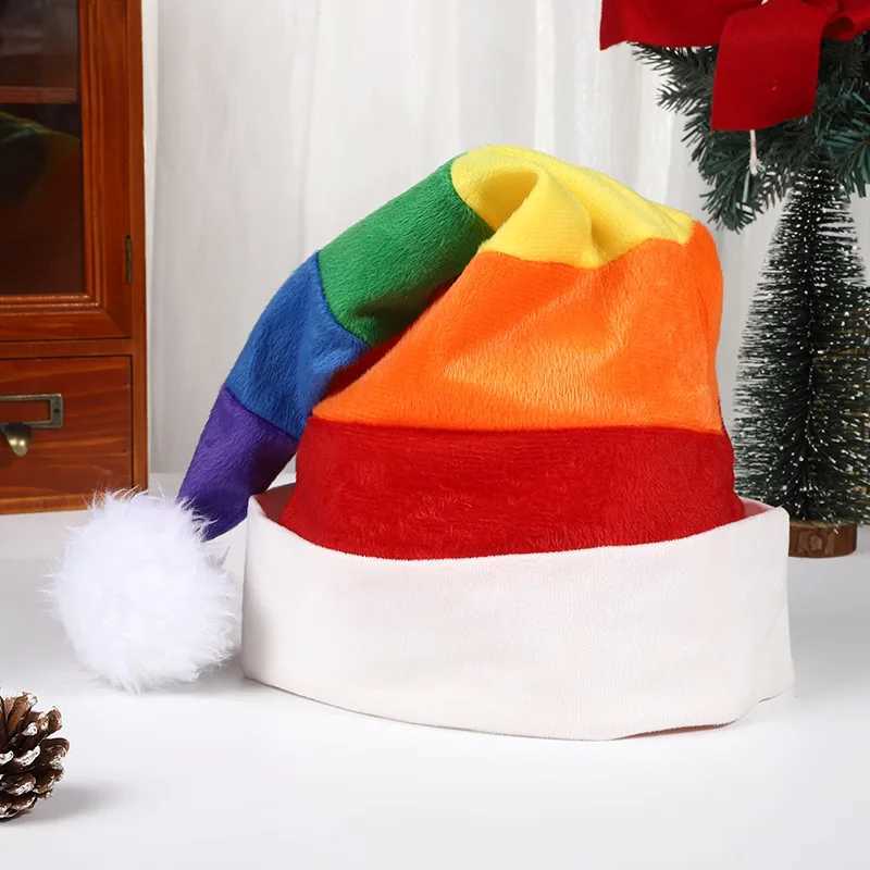 2510pcs 30x53cm Christmas Rainbow Christmas Hat Plush Childrens Birthday Party Decoration Hat Santa Claus Hat Z251029