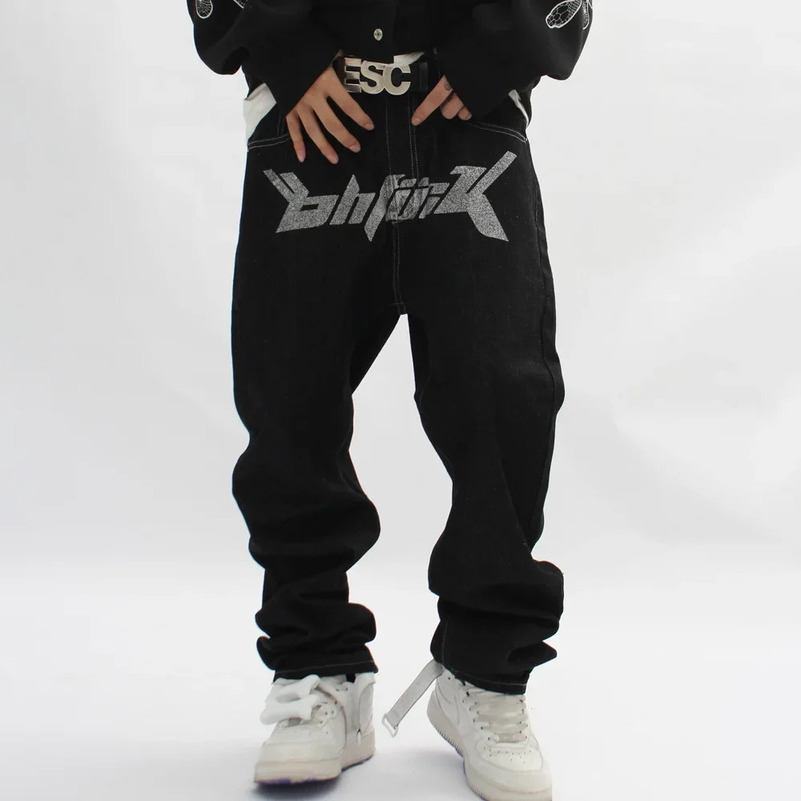 Man Jeans High Street Loose Multi-pocket Gothic Y2k Denim Pants Hiphop Vintage Trousers Straight-leg Elasticated Embroidery Pant 250605