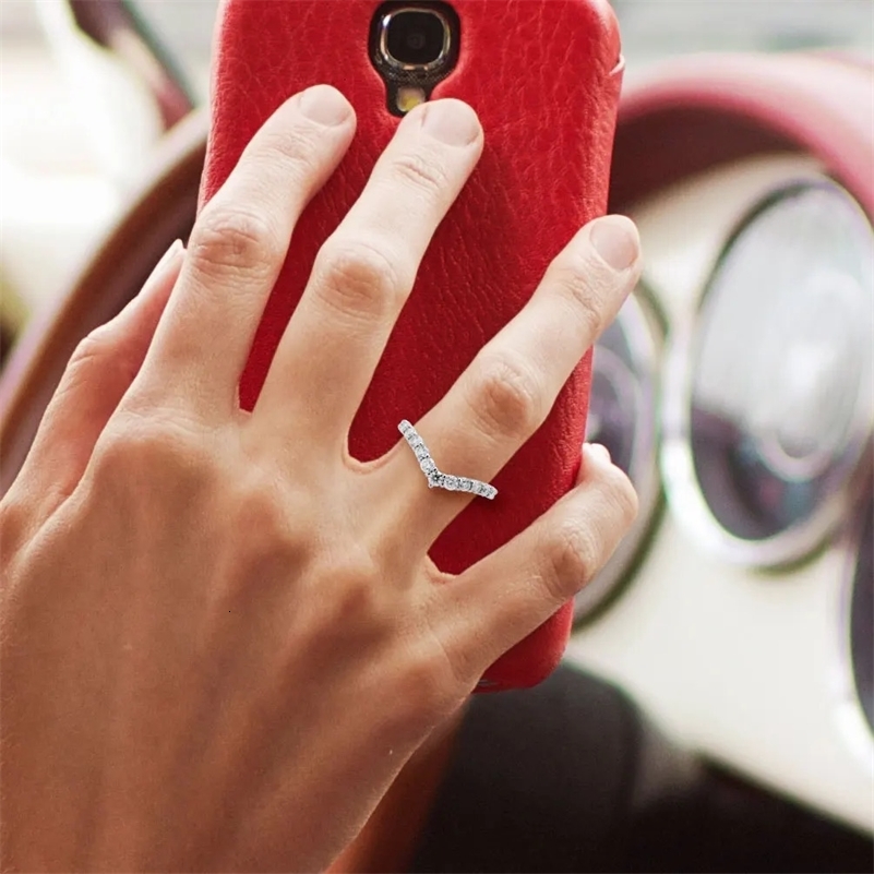 DEZO Wedding Band Solid 925 Sterling Silver V Curved Half Band Rings For Women Fashion Stacking 240624