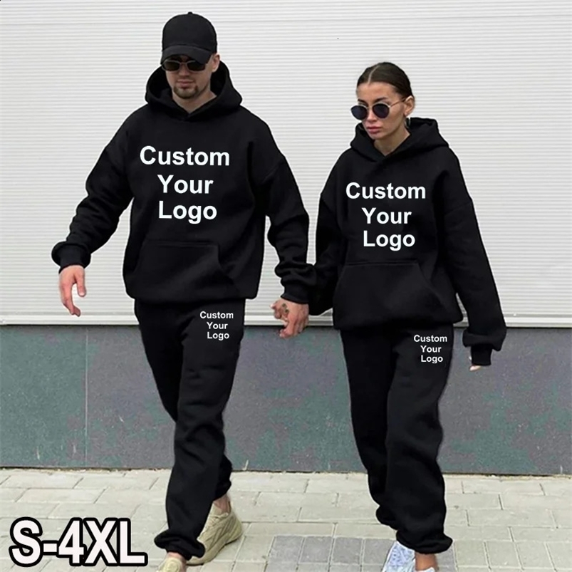 Custom Your Hoodies Pants 2Pcs/Sets Sweatshirt Sweatpants Male Gyms Fitness Tops Trousers Joggers Sportswear Tracksuits 240819