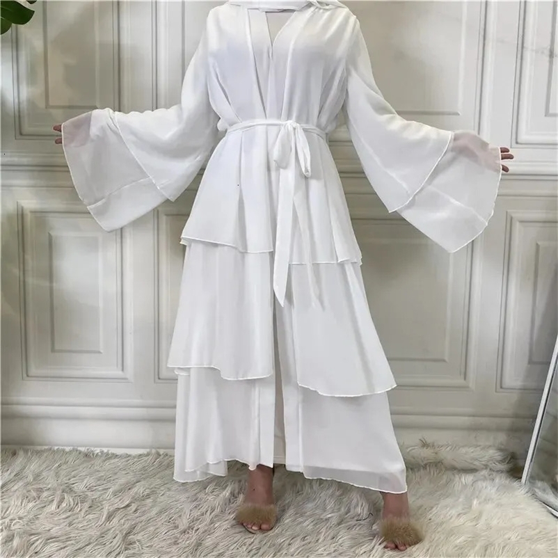 Middle East Classic Islamic Three-Layer Chiffon Cardigan Robe Dress without Headscarf 240529