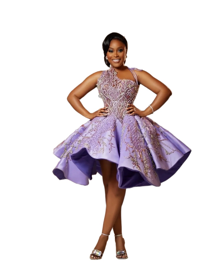 Lilac Homecoming Dresses A Line One Shoulder Beaded Crystals Lace Satin Knee Length Prom Evening Graduation Gowns Short Party Ball Gown Robes 9P23