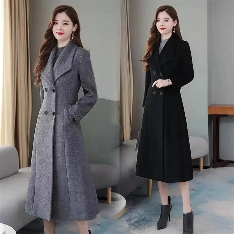 Autumn Winter Women Woolen Jacket Style Fashion Long Wool Blends Coat Double-breasted Thicken Coat 240822