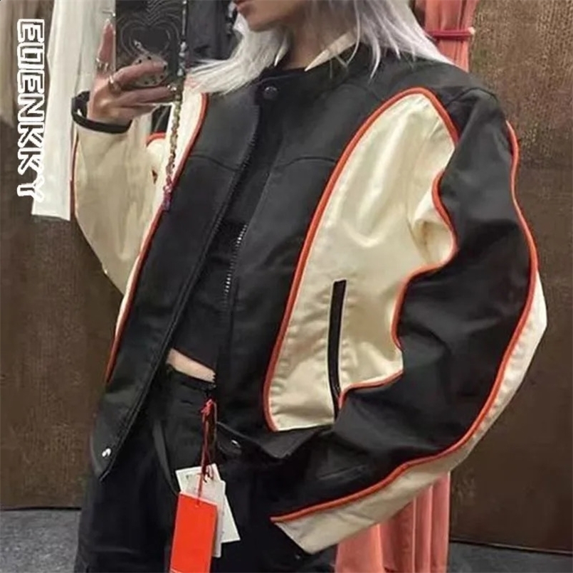 Retro Racing Jacket Women Cyber Y2k Streetwear Moto Patchwork Zipper Bomber Jackets Loose Autumn Winter Motorcycle Outwear 240827