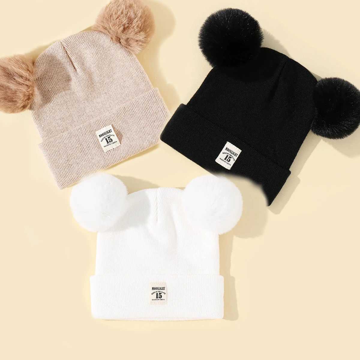 3pcs Autumn Winter Baby Warm Knitted Hats With Pom Kids Knit Beanie Hat Children Hat For Boys Girls Accessories Z251029