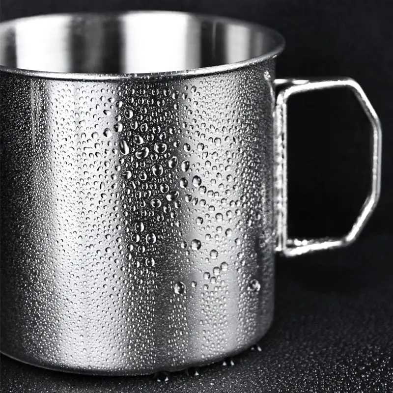 Stainless Steel Mug Folding Handle Coffee Cup Outdoor Camping Cup Thickening Portable Cup for Home Hiking Backpack Equipment J250923