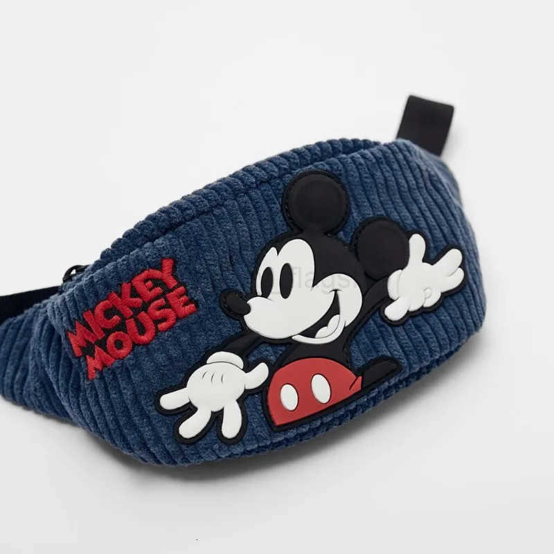 Disney blue embroidered Mickey Mouse cute mini crossbody bag corduroy fabric childrens small waist bagXJ250923