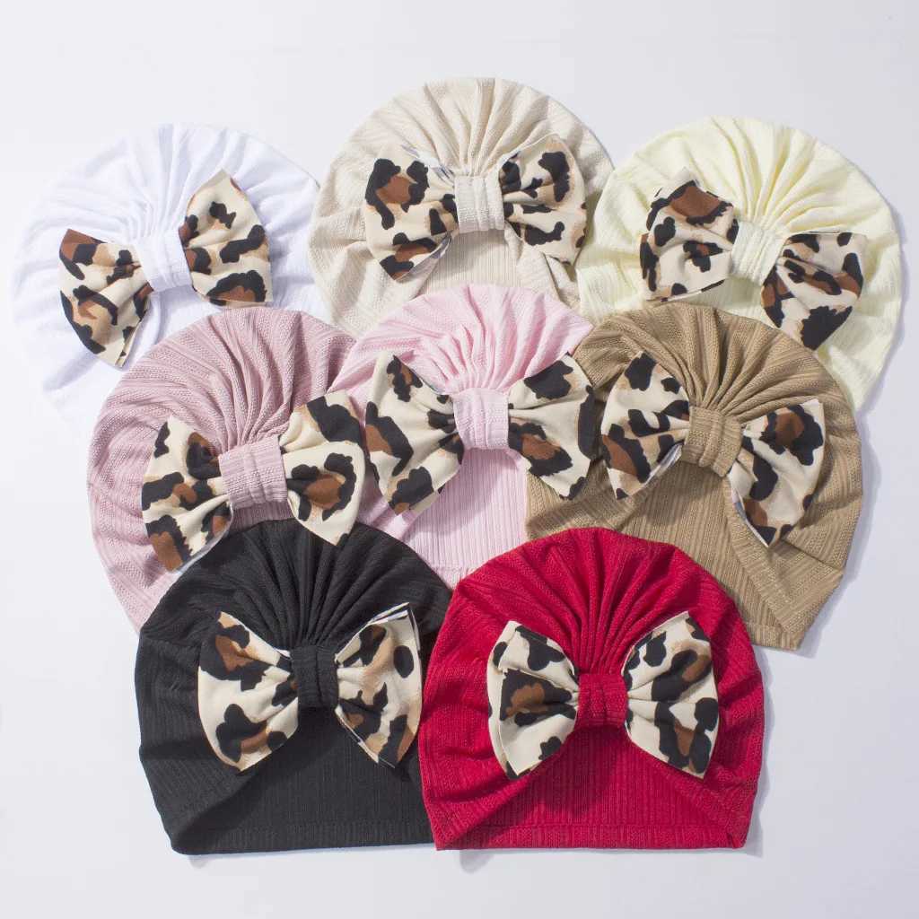 Kids Turban Bowknot Leopard Prints Baby Hat Girls Cotton Beanie Newborn Hats Toddler Head wraps Infant Cap Hair Accessories Z251029