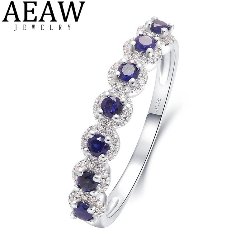 AEAW 10K White Gold lab Sapphire 0.21ct 0.15ct Ring for Women Handmade Engagement Bride Anniversary Gift Fine Jewelry 240530