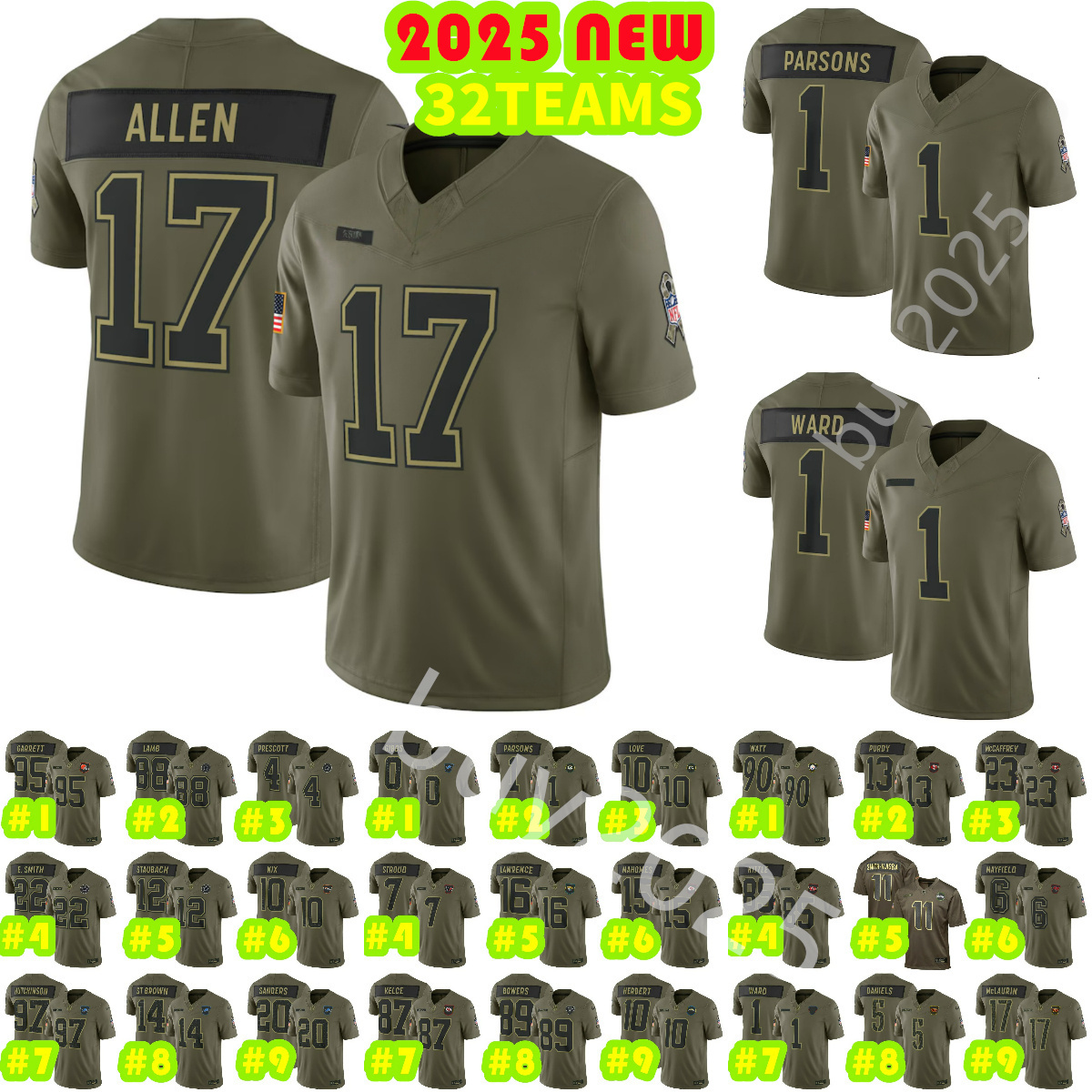 2025 Olive Josh Allen Micah Parsons Jersey Brock Purdy Nick Bosa Christian McCaffrey George Kittle Kyler Murray Football Jerseys