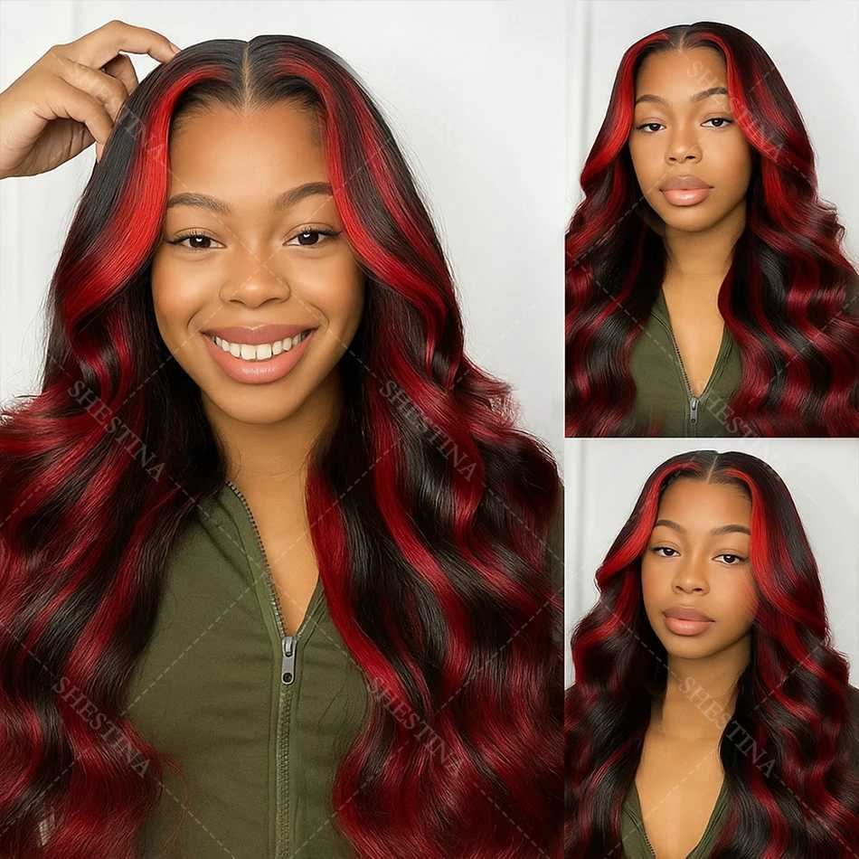 1B99j Burgundy Highlight Lace Front Wig 30 Inch 5x5 Glueless Body Wave Wear And Go Wigs Brazilain Red Colored Human Hair Wigs C250922
