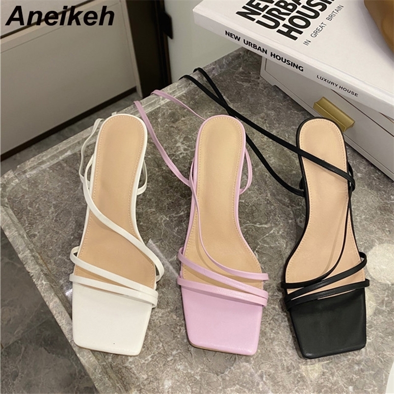 Sandals Aneikeh Shoes PU Sandals Women Summer Peep Toe Open Party Cross-Tied Gladiator Lace-Up Back Strap Fashion Solid Elegant 230418