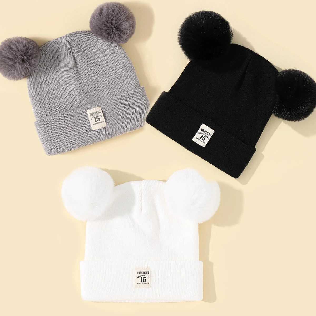 3pcs Autumn Winter Baby Warm Knitted Hats With Pom Kids Knit Beanie Hat Children Hat For Boys Girls Accessories Z251029