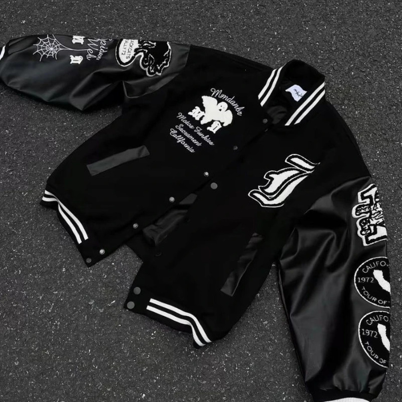 American Vintage Street Letter Embroidered Flocking Baseball Uniform Y2K Harajuku Couple Jacket Loose Coats 250212