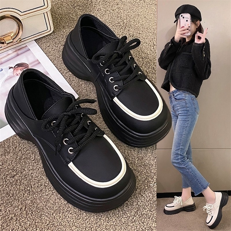 Dress Shoes spring and autumn thick bottom round head lace-up women's casual single shoes Fashion all-in-one anti-slip wear 230817