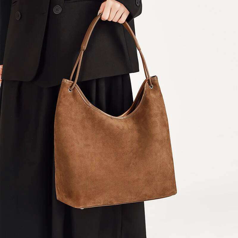 Autumn And Winter Women's Top-Grain Suede Leather Handbag, Large Capactiy Commuting Shoulder Bag, Designer Brand Bag Suotong0917