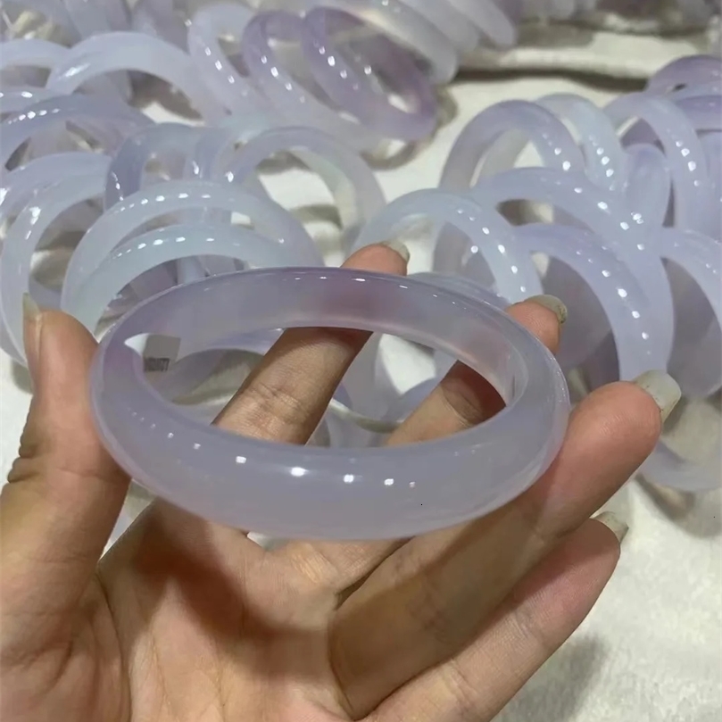 Natural chalcedony purple jade bangle bangles for woman real bracelets flat bar stone jewelry 240604