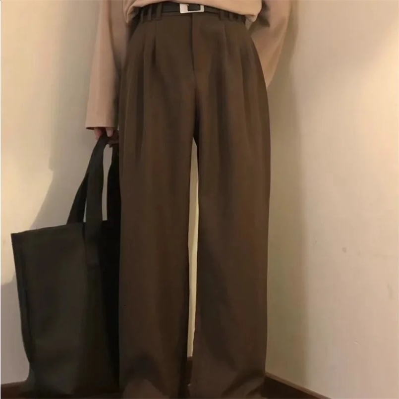 Spring Summer Vintage Loose-fit Straight-leg Casual Trousers For Teens Trendy Coffee Color Versatile Draped Trousers For Men 240827