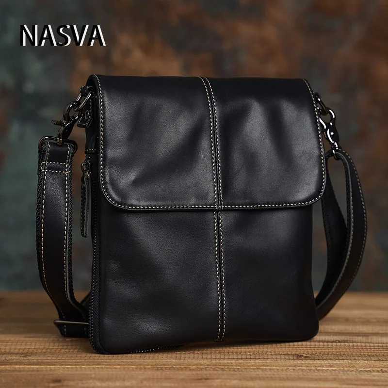 NASVA Leather Mens Shoulder Bag Fashion Casual Messenger Bag School Bags Retro Crossbody Bags For 97 Inch Ipad J251025