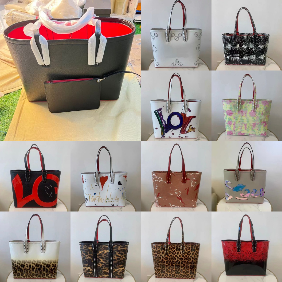 European-American Women's Versatile Diamond Shopping Tote with Luxe Red Accents