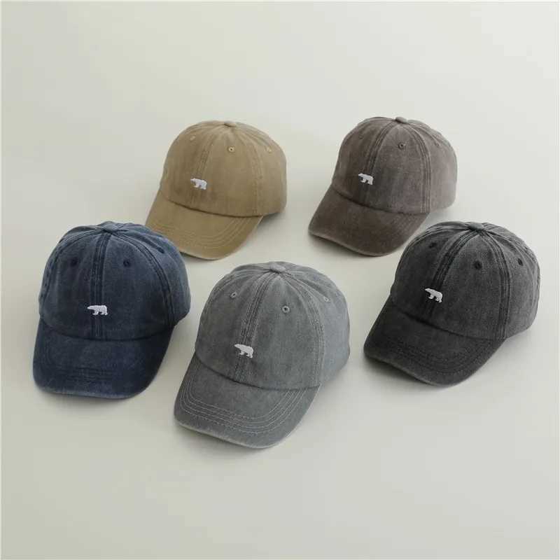 New Baby Embroidery Bear Denim Baseball Hats Outdoor Boy Girl Sunscreen Hat Retro Kids Peaked Cap Cotton Children Casual Caps Z251029