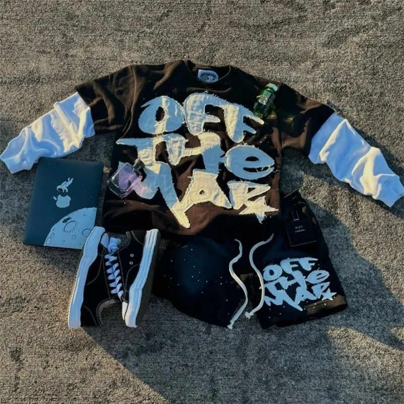 letter patchwork long sleeve streetwear men hip hop Goth style hoodie Harajuku fashion loose casual couple sweatshirt 240822