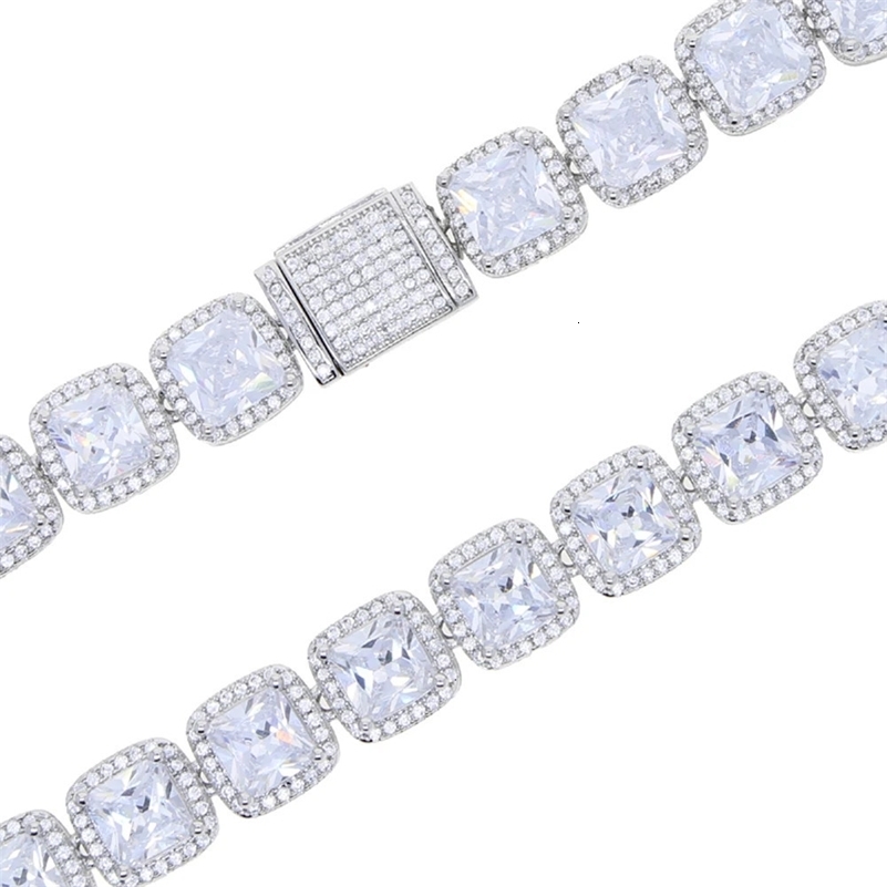 Square Charm Anklet 10MM Iced Out Bling Silver Color 5A CZ Zircon Tennis Chain Anklets For Women Hiphop Jewelry 240625