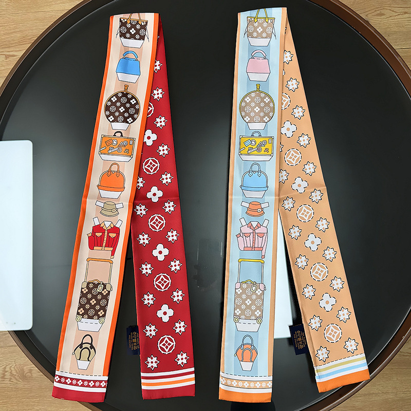 Women's Long Strip High-end Multifunctional French Silk Small Neck Scarf Bag Tie Ribbon Headscarf Hairband Belt 05f