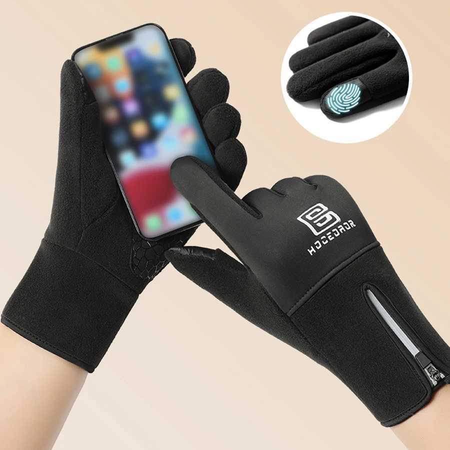 Outdoor autumn and winter mens sports running cycling touch screen warm gloves with fleece anti cold anti slip and splas J250922