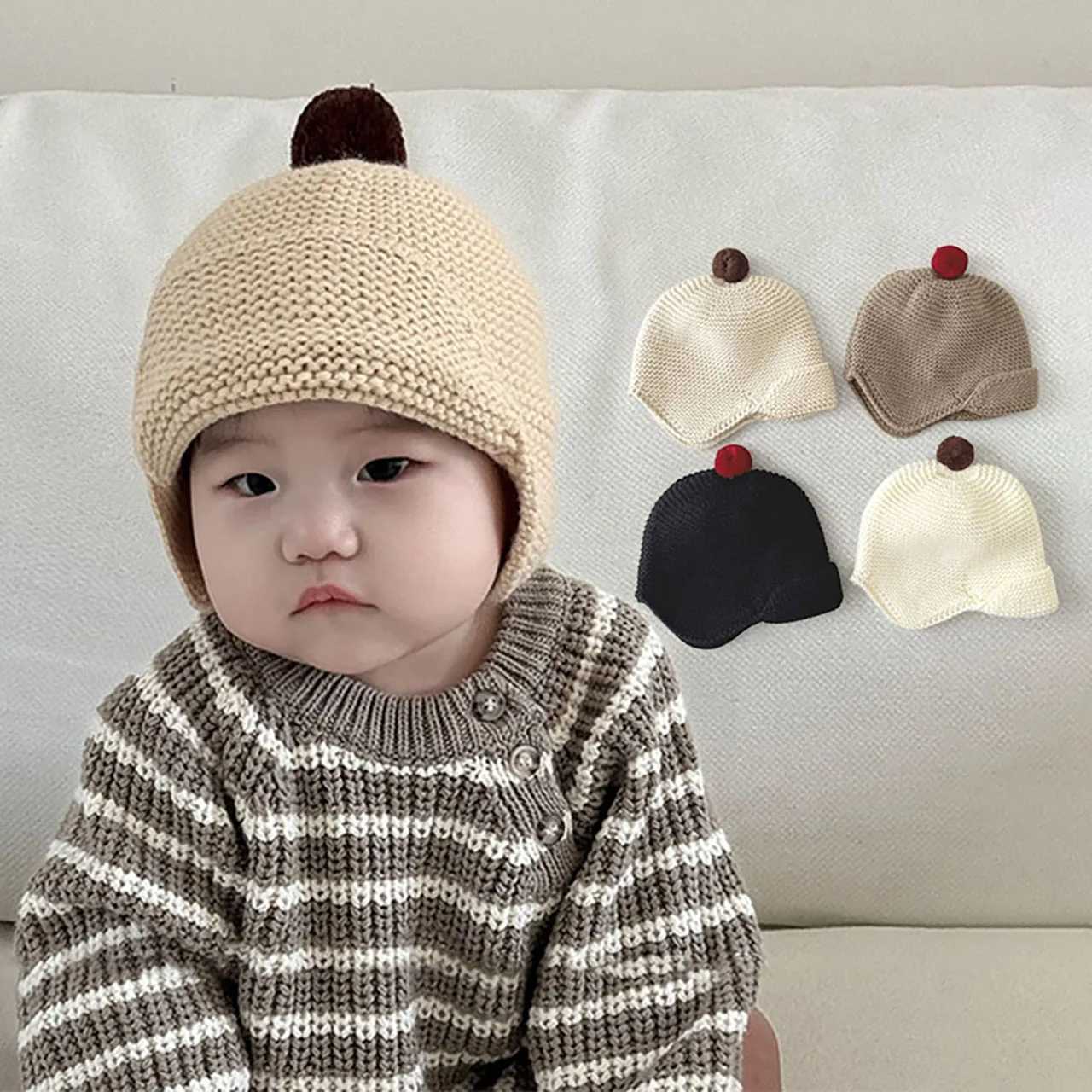 Cute Baby Hat With Ball Winter Thicken Warm Baby Boys Girls Cap Beanies Infant Toddler Ear Protection Hat Z251029
