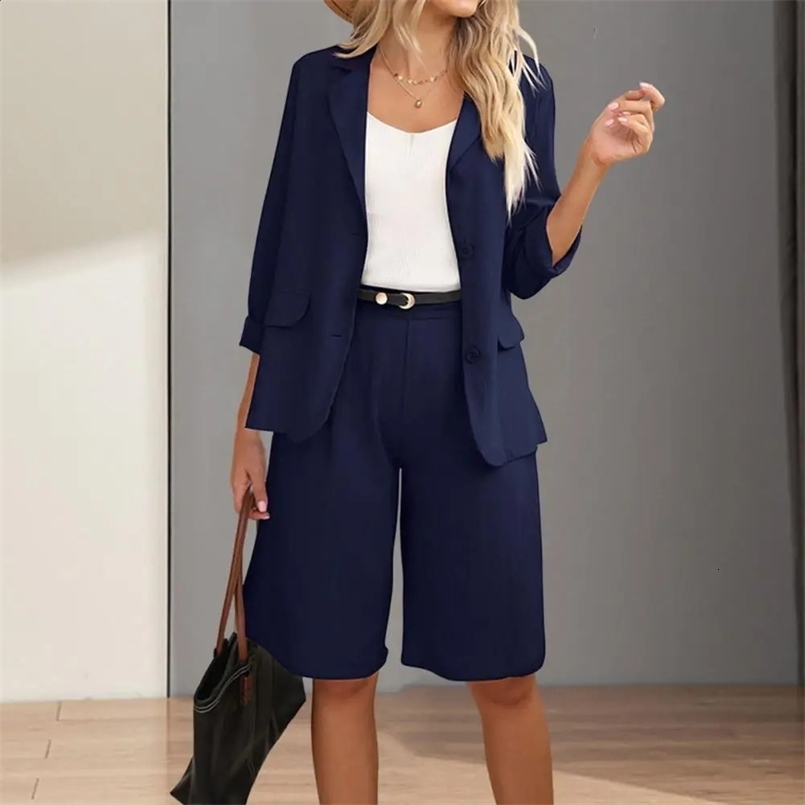 Formal Blazer Shorts Suit Knee Length Pants Lady Business Outfit Cardigan Plus Size Lady Coat Shorts Set Daily Wear 240826