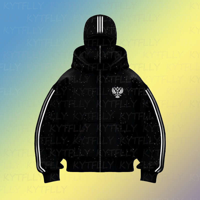 American Style Trendy Brand Double Hooded Bandit Design Zipper Hoodie Sweatshirt Patch Sequin Pattern Unisex Top