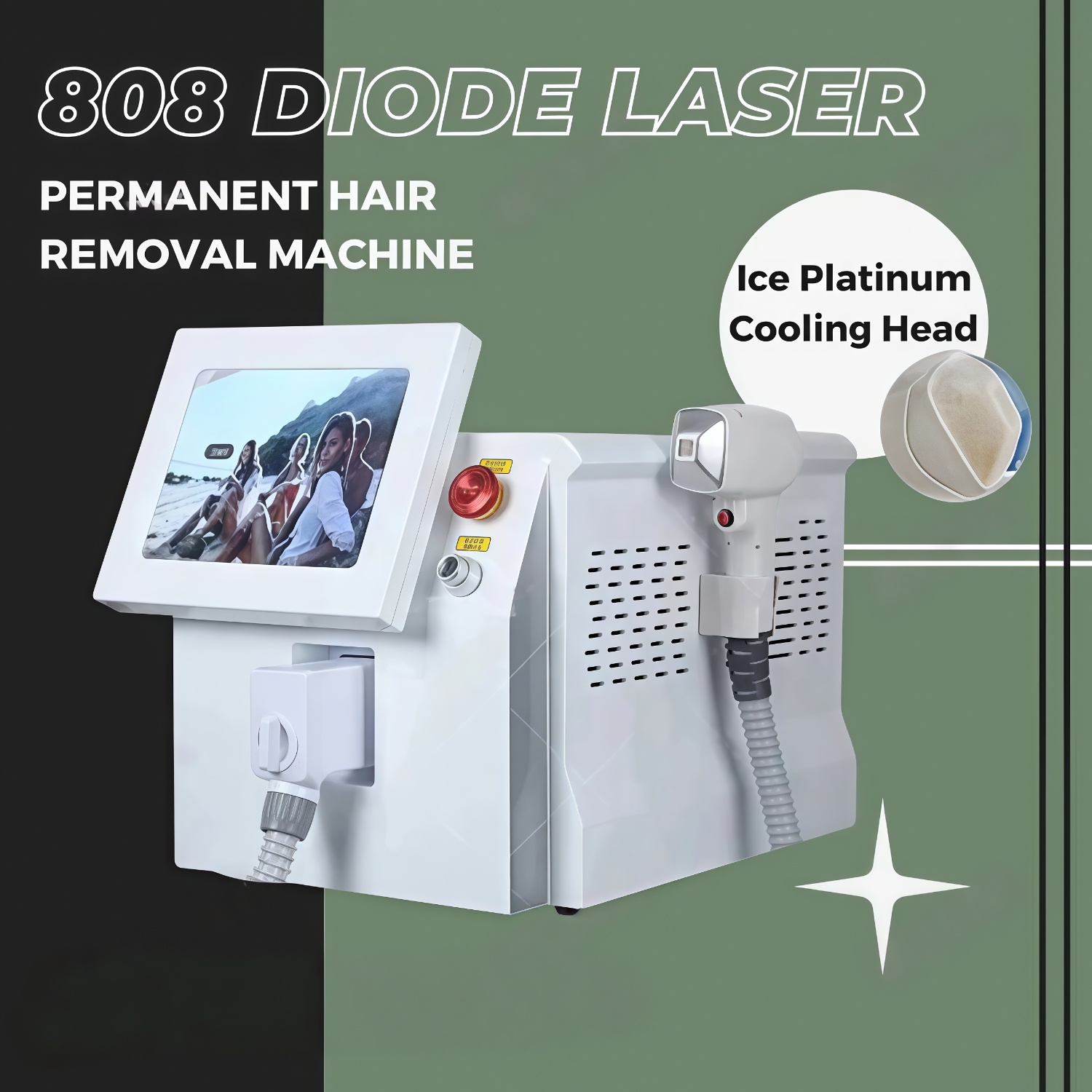Newest High power Diode Laser 808 nm Ice Platinum Titanium3 wavelength Diode Laser Hair Removal Cold and painless Suitable for home and beauty salon