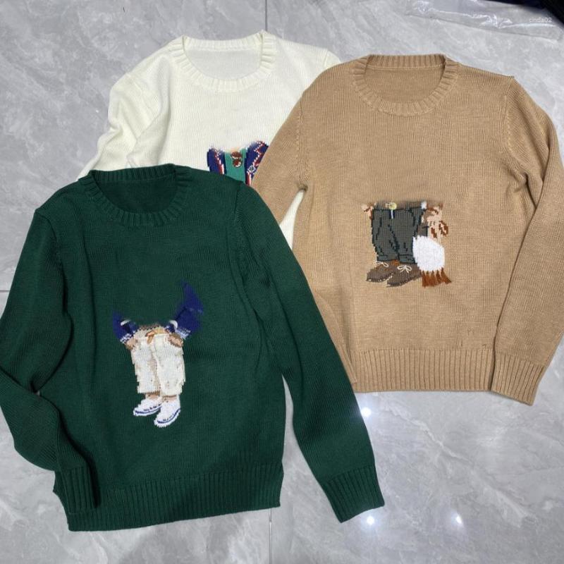 Women's Sweaters Designer High Quality Thin Cotton Jacquard Embroidered Cartoon Bear Long Sleeve Round Neck