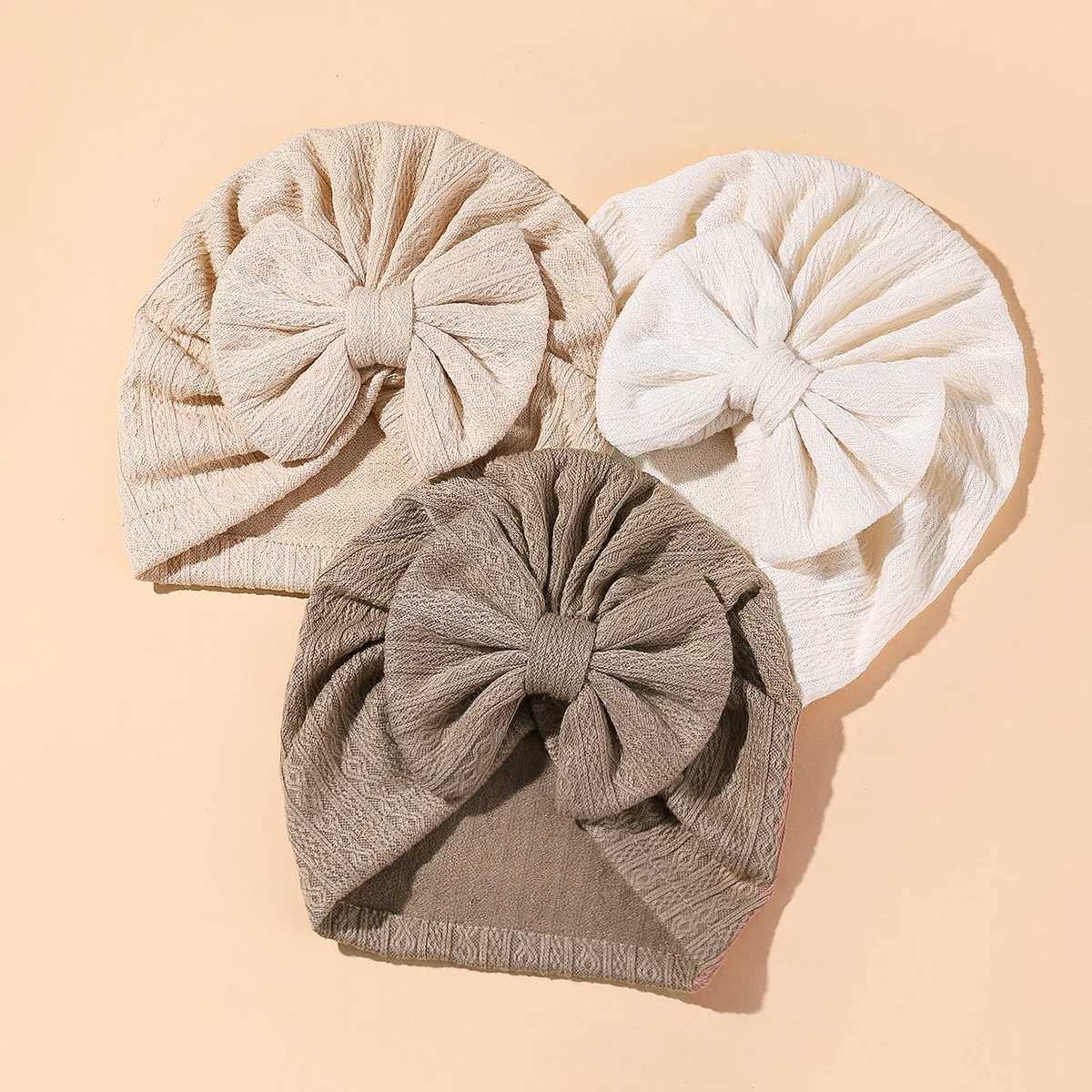 3pcspack Baby Girl Cute Turban Big Bow Hat Toddler Kids Head Wrap Newborn Beanie Solid Color Infant Bonnet Cap 012M Z251029