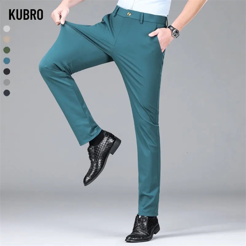 KUBRO Trousers Mens Summer Thin Section Slim Casual Pants Man Multi Color Optional Ice Silk Loose Straight Business 240827