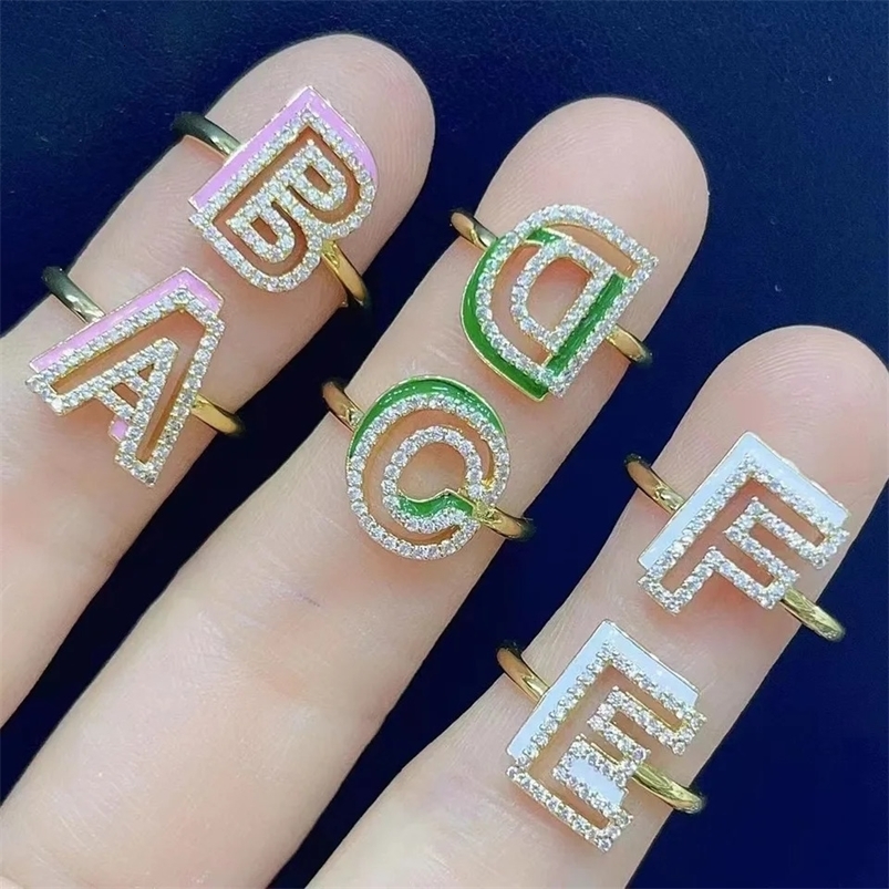 DUOYING Custom Letter Ring Personalized Enamel A-Z Initial Hollow 3D Rings Adjustable For Girls Jewelry Gift 240530