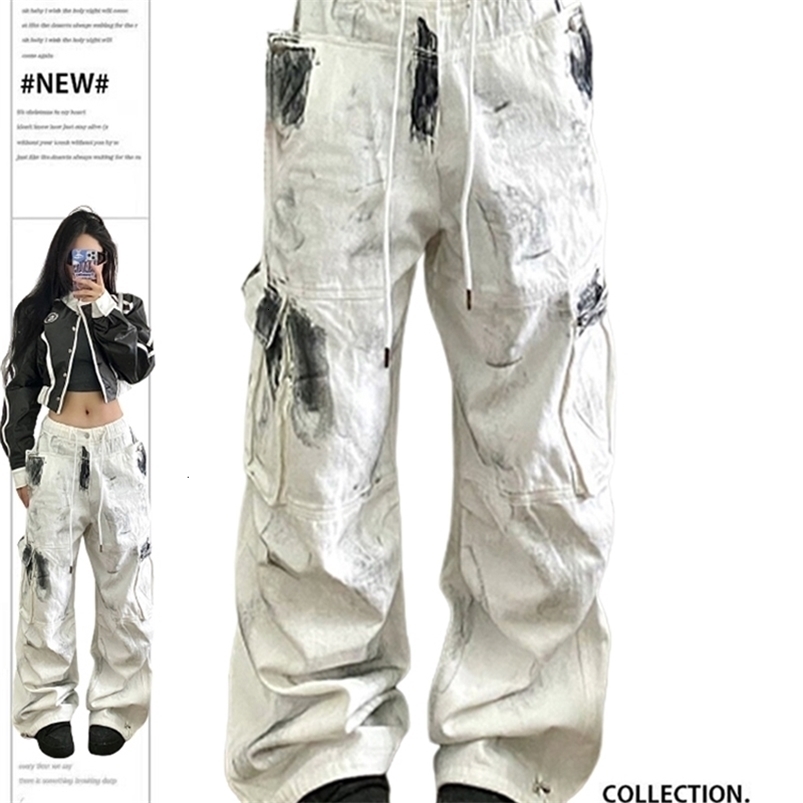 Womens White Cargo Jeans Y2k 90s Vintage High Waist Wide Leg Denim Trousers Harajuku Baggy Jean Pants 2000s Trashy Clothes Z260313