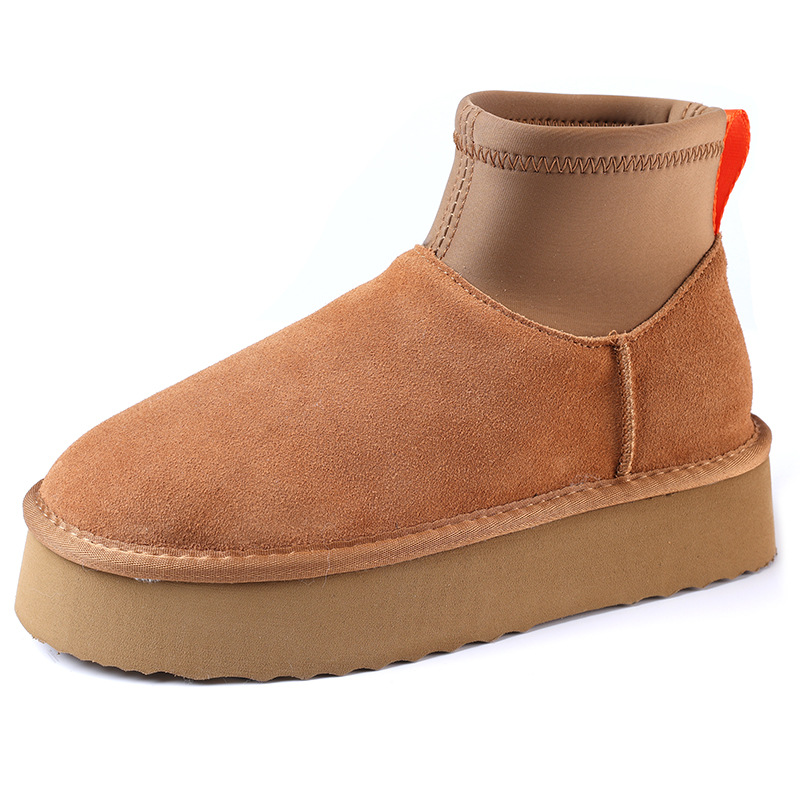 hot free shipping designer shoes Winter new thick soled cowhide wool snow boots for women added fleece keep warm cotton shoes black grey brown
