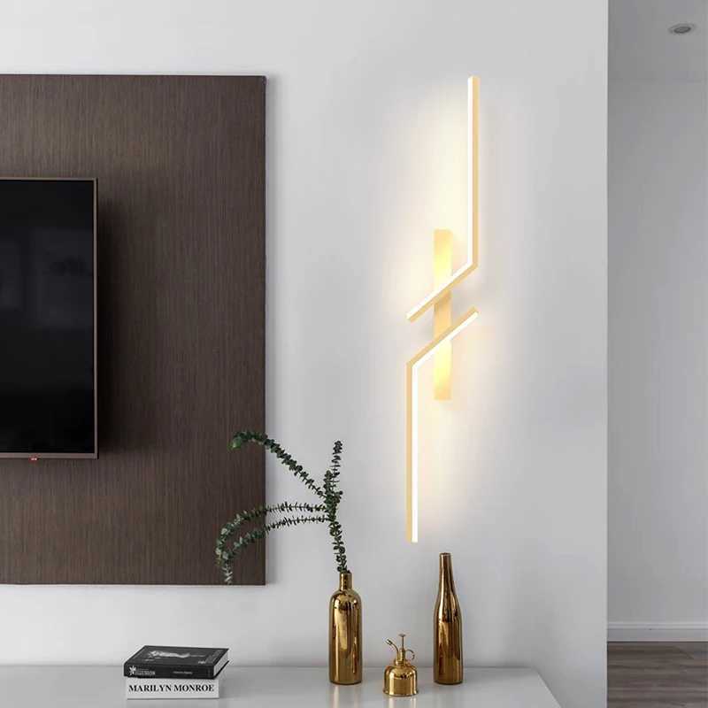 Gold Wall Lamp Minimalist Bedroom Creative Strip Led Bedside Wall Sconce Led Lights Living Room TV Sofa Background Wall Lamp C251124