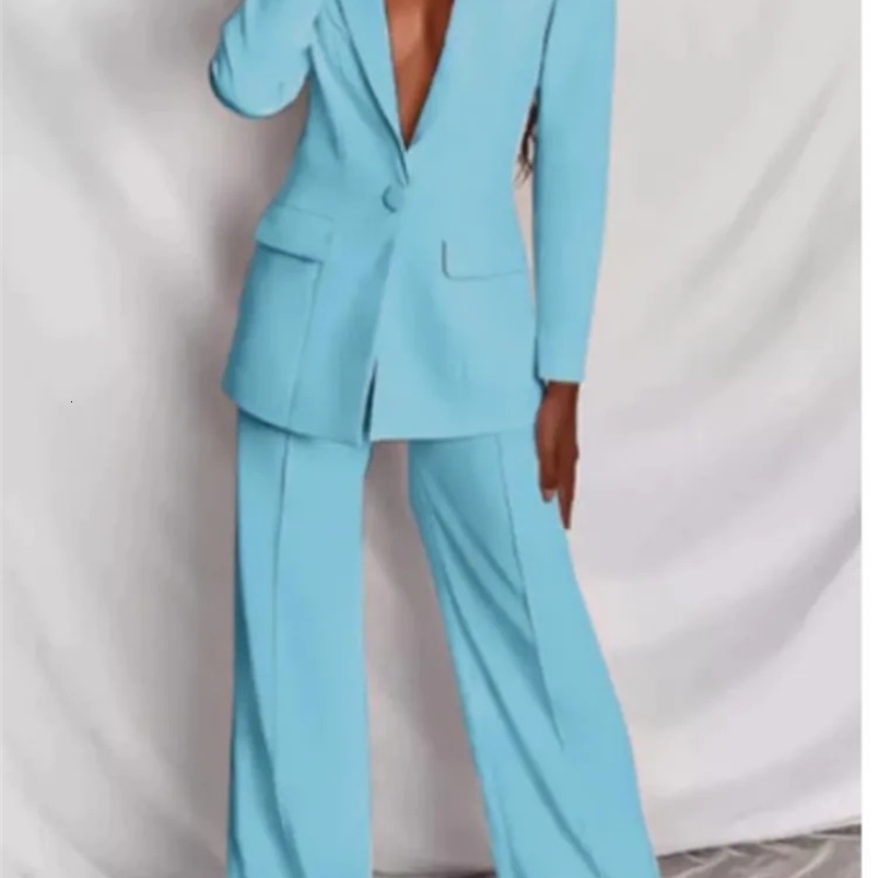 Autumn Winter Solid Color For Womens Blazer Stylish Suit Slim Straight Trousers Fashion Female Office Blazer 2 Piece Set 240826