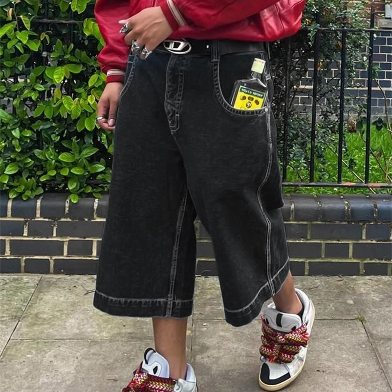 Bermuda Shorts For Men Hip Hop Baggy Fit Short Homme Pantalones Cortos De Hombre Summer Wide Leg Loose Cropped Denim Pants Jeans 240327
