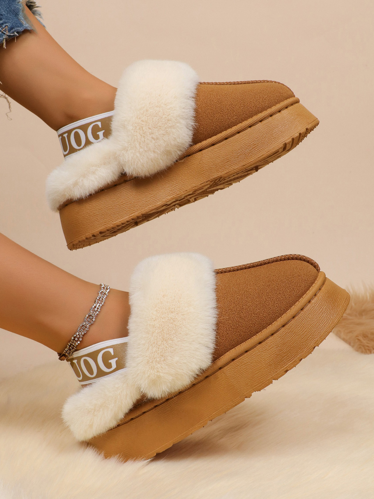 2025 Winter New Women's Thick-soled Low-top Casual Fashion Snow Boots with Elastic Band Warm Two-way Wear Cotton Slippers for Women