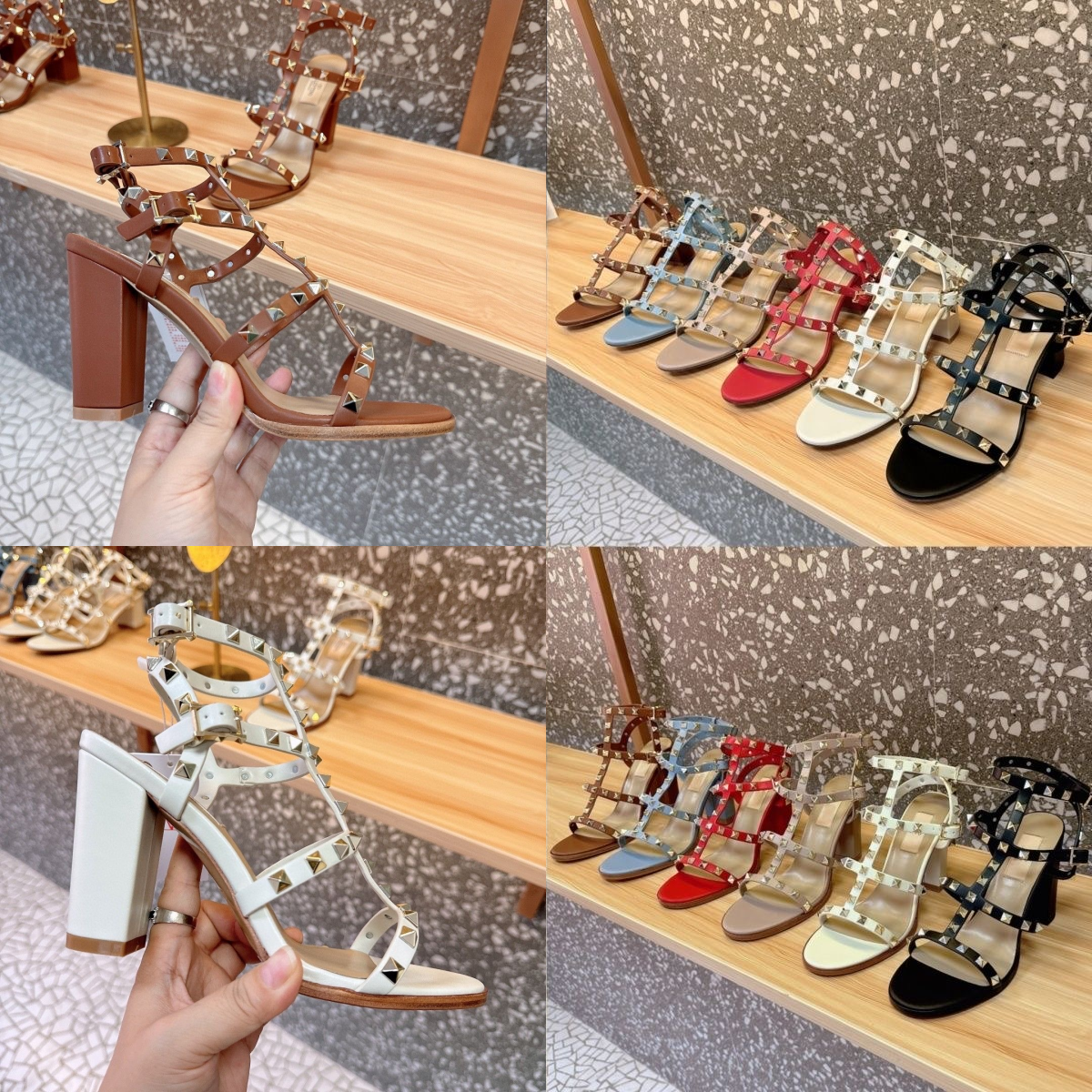 High Heels Designer Sandals Classics V Brand Pointed Toe Thin Heel Shoes 6cm 8cm 10cm Summer Genuine Leather Woman Wedding Shoes with Dust Bag 35-44